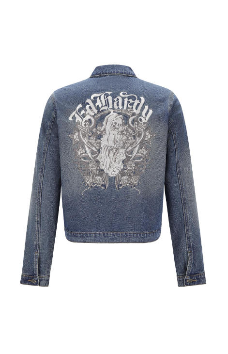 Ed Hardy Men's Flaming Skull Denim Jacket