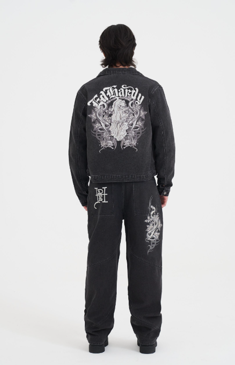Ed Hardy Men's Flaming Skull Denim Jacket
