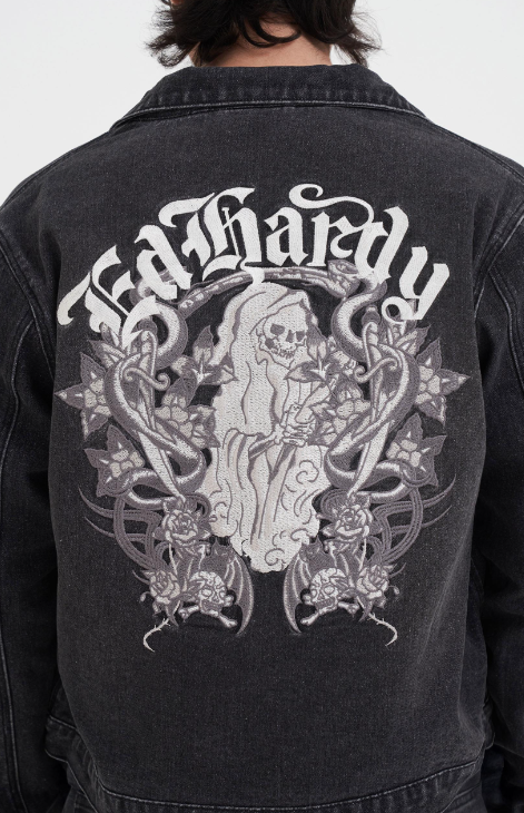 Ed Hardy Men's Flaming Skull Denim Jacket