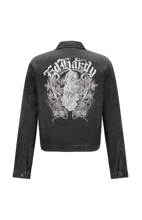 Ed Hardy Men's Flaming Skull Denim Jacket