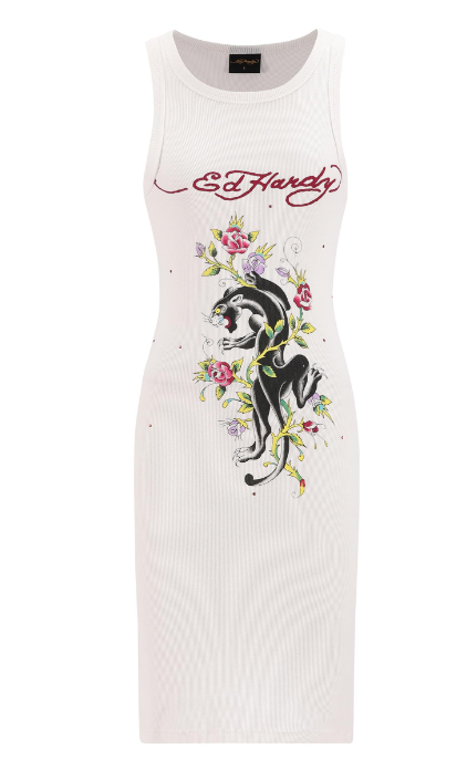 Ed Hardy Women's Panther and Flowers Diamante Tank Dress