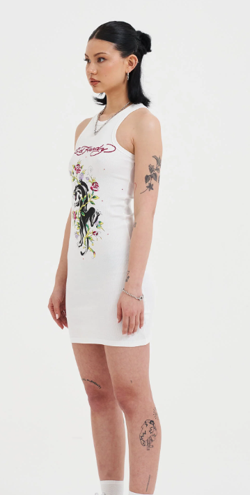 Ed Hardy Women's Panther and Flowers Diamante Tank Dress
