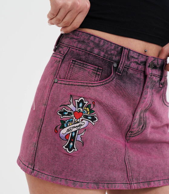 Ed Hardy Women's Seam Detail Denim Skirt - Purple