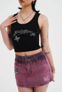 Ed Hardy Women's Seam Detail Denim Skirt - Purple