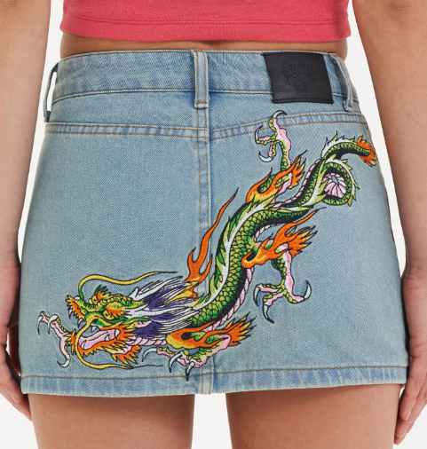 Ed Hardy Women's Crawling Dragon Denim Mini Skirt