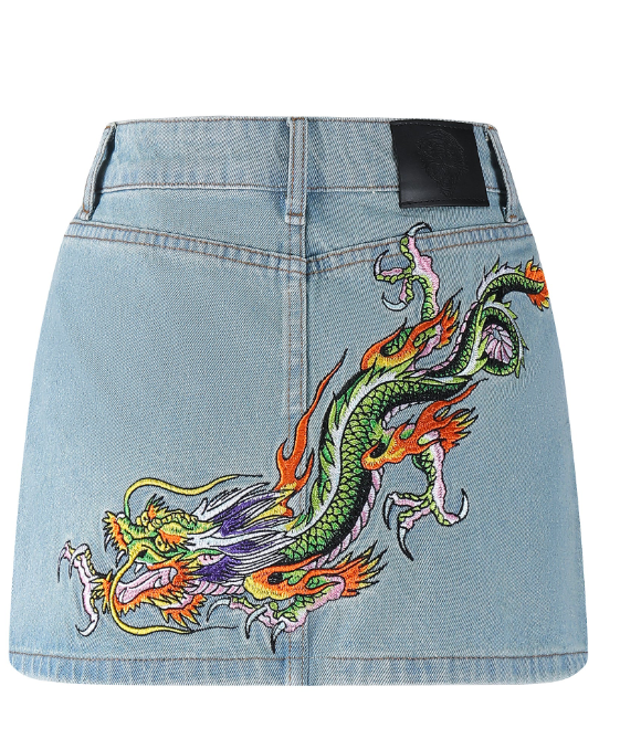 Ed Hardy Women's Crawling Dragon Denim Mini Skirt