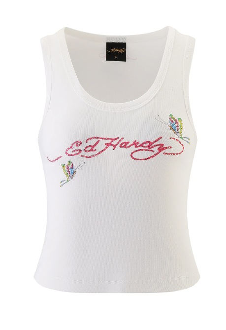 Ed Hardy Women's Butterfly Party Rhinestone Cropped Vest Top