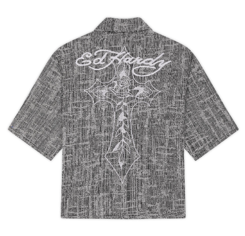 Ed Hardy Men's Distressed Cross Relaxed Denim Shirt