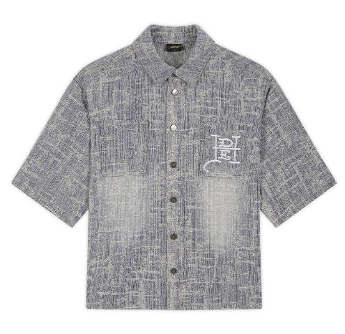 Ed Hardy Men's Distressed Cross Relaxed Denim Shirt