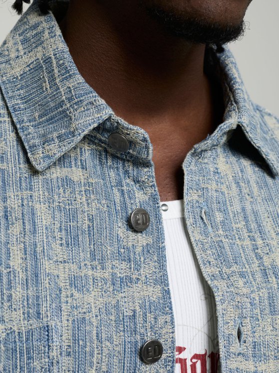 Ed Hardy Men's Distressed Cross Relaxed Denim Shirt