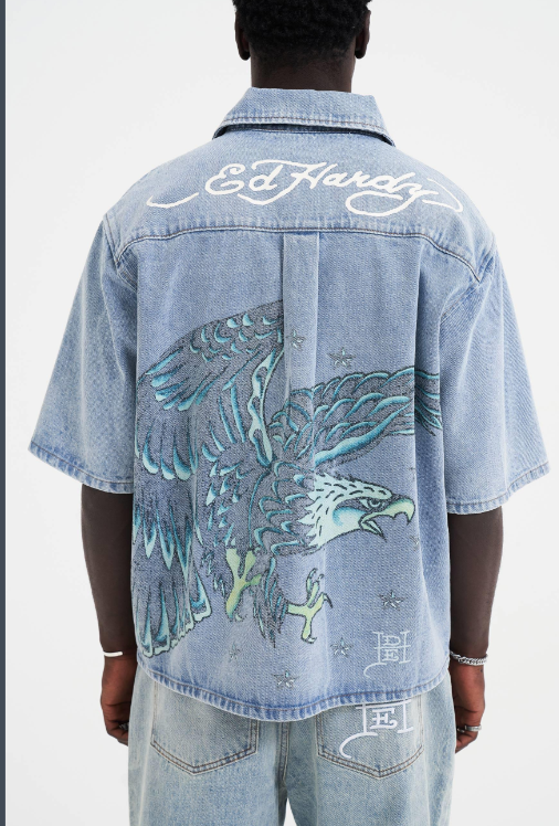 Ed Hardy Men's Eagle & Stars Relaxed Denim Shirt