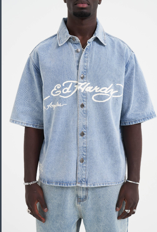 Ed Hardy Men's Eagle & Stars Relaxed Denim Shirt