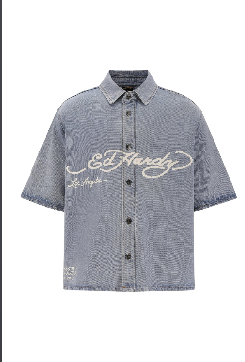 Ed Hardy Men's Eagle & Stars Relaxed Denim Shirt
