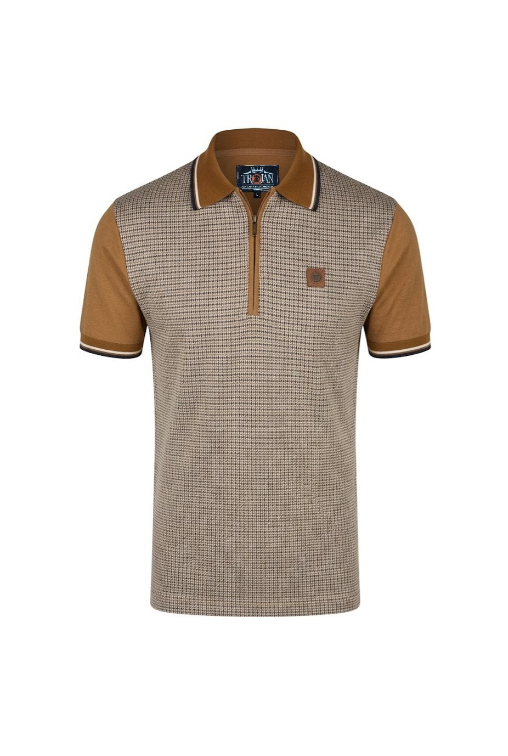 Trojan Mini Houndstooth Zip Panel Polo