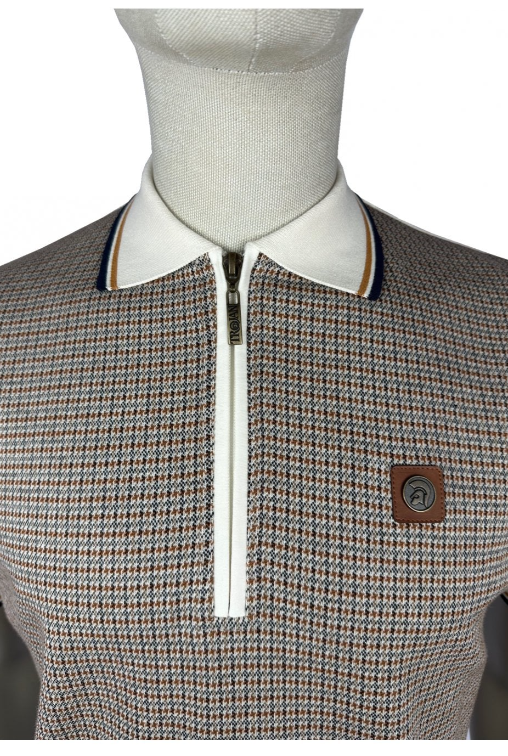 Trojan Mini Houndstooth Zip Panel Polo