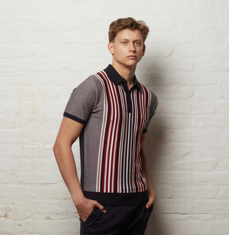 Gabicci Men's Jed Retro Stripe Knitted Polo Shirt (Vintage)