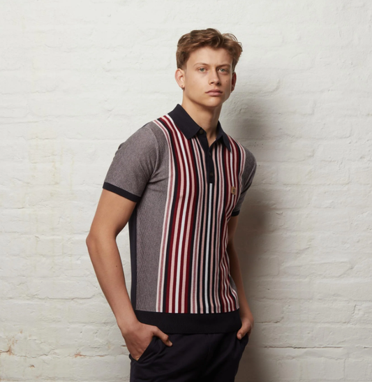 Gabicci Men's Jed Retro Stripe Knitted Polo Shirt (Vintage)