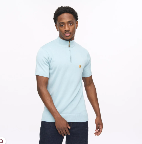 Gabicci Mens Lasso Short Sleeve Plain Knit Quarter Zip (Vintage)