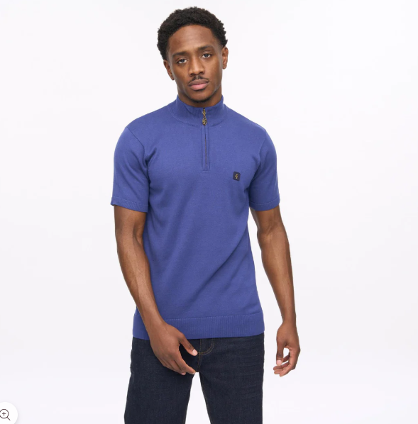 Gabicci Mens Lasso Short Sleeve Plain Knit Quarter Zip (Vintage)