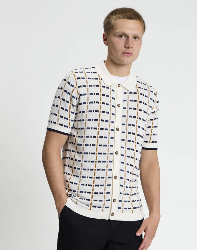 Ben Sherman Short Sleeve Button Through Check Knitted Shirt