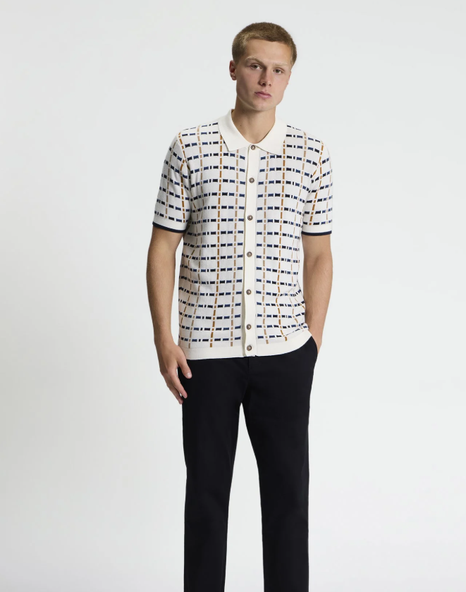 Ben Sherman Short Sleeve Button Through Check Knitted Shirt