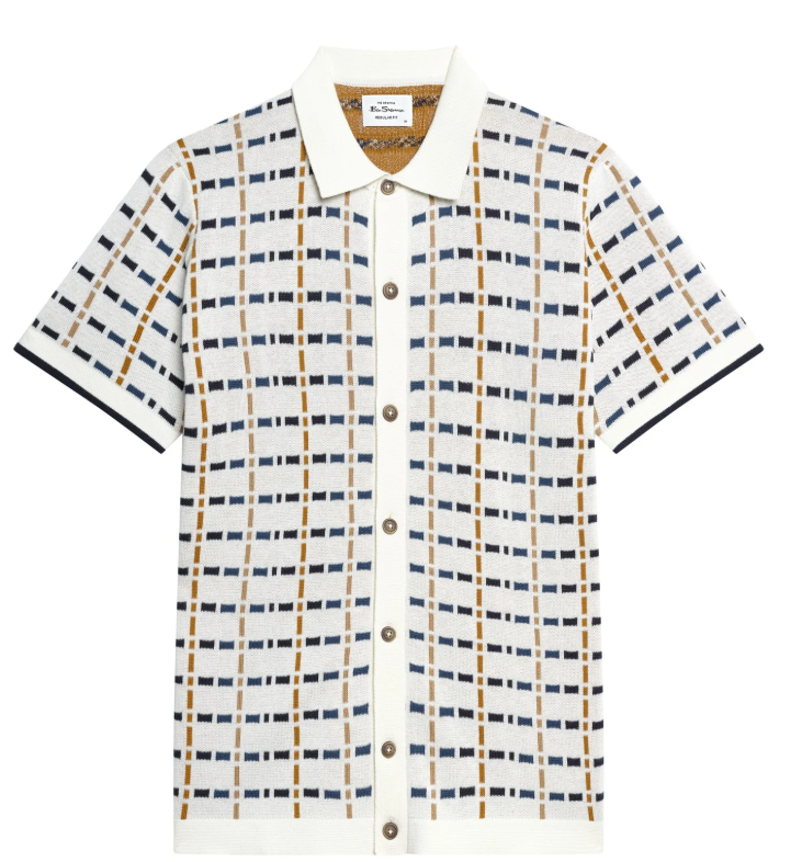Ben Sherman Short Sleeve Button Through Check Knitted Shirt