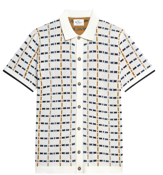 Ben Sherman Short Sleeve Button Through Check Knitted Shirt
