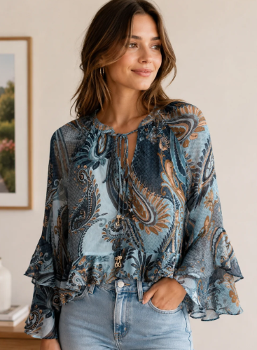 Guess - Long Sleeved Nicole Ruffled Blouse - Women's