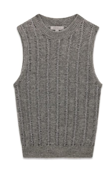 Guess Sequin Cecilia Sequin Silver Knit Top - Women's