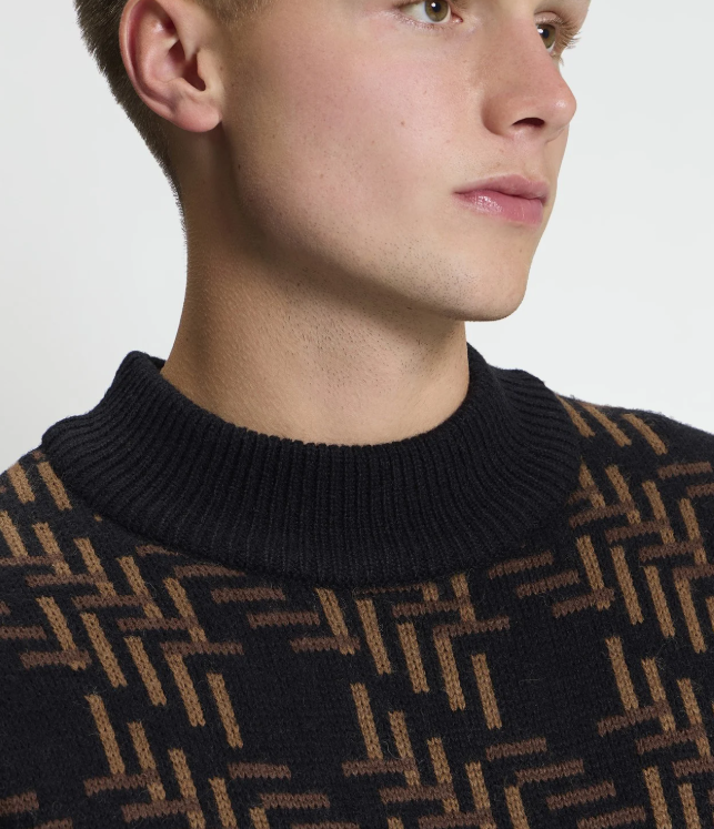 Ben Sherman Oversized Dogtooth Crew Neck Sweater