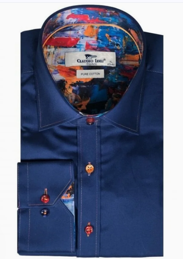 Claudio Lugli Paint Splash Trim Long Sleeve Shirt