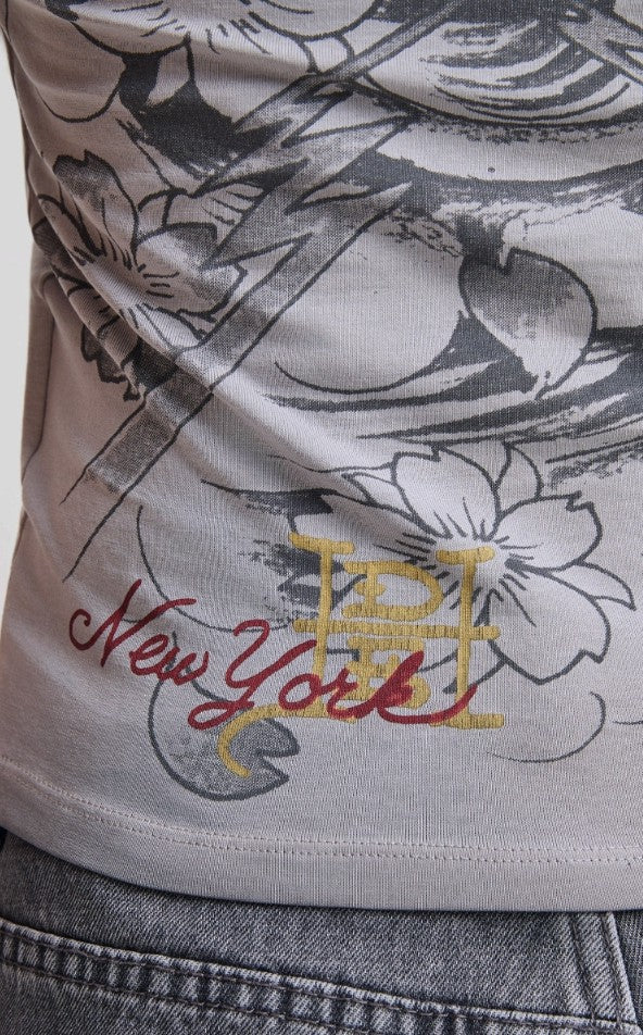 Ed Hardy Womens In Memory Of When I Cared Washed Fitted Vest Top