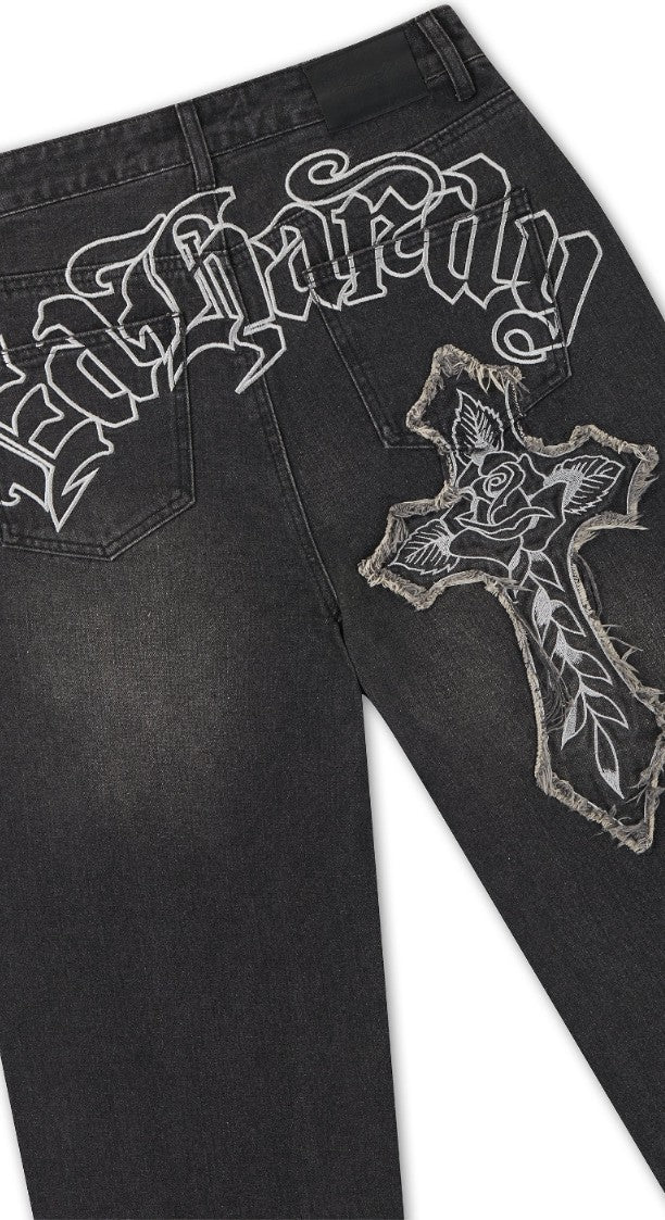 Ed Hardy Womens Gothic Cross Washed Relaxed Jeans