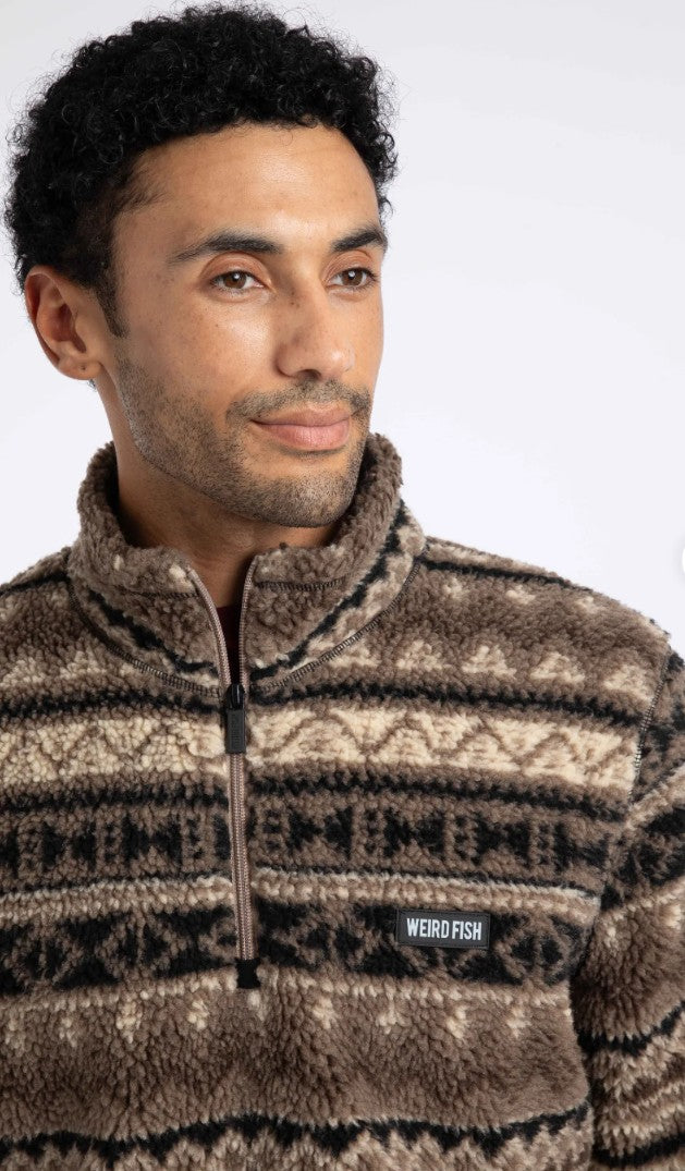 Weird Fish Nash 1/4 Zip Borg Fleece in Sandstone - Men's