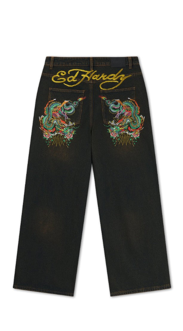 Ed Hardy Slithering Dragon Embroidered Extra Jeans