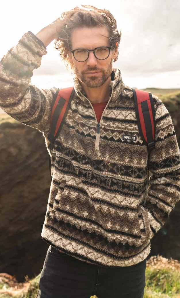 Weird Fish Nash 1/4 Zip Borg Fleece in Sandstone - Men's