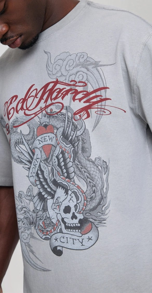 Ed Hardy Mens Oil Wash Storming New York Graphic Relaxed T-shirt