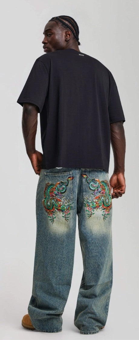 Ed Hardy Slithering Dragon Embroidered Extra Jeans