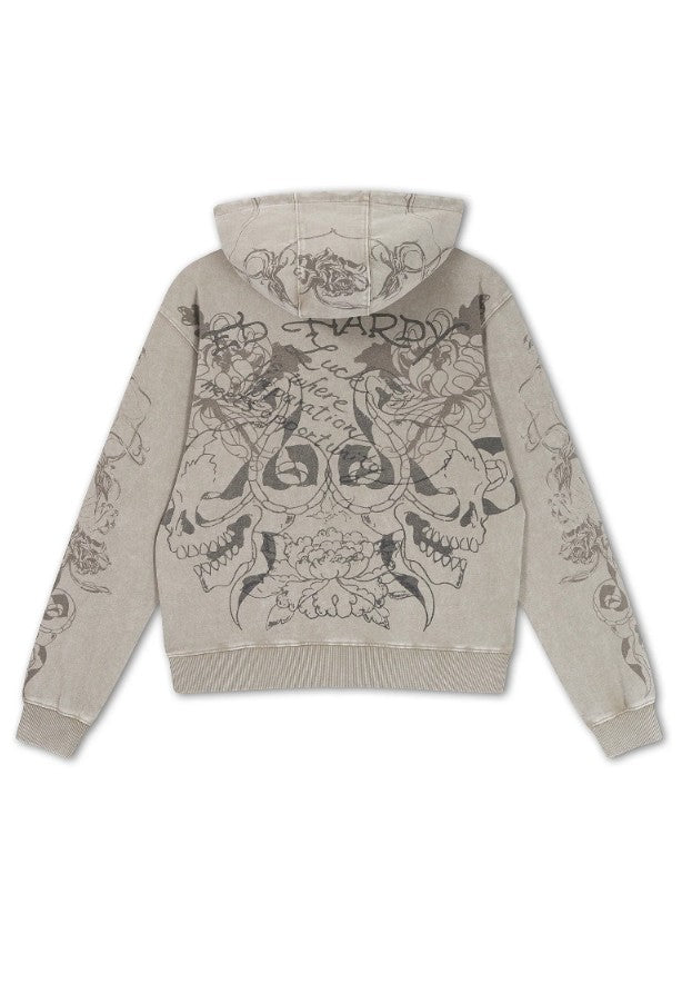 Ed Hardy Womens Diamante Venom Stone Wash Relaxed Zip Thru Hoodie