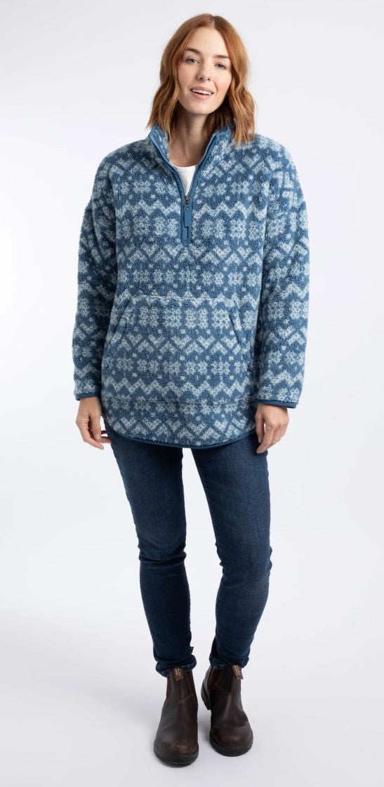 Weird Fish Pikard 1/4 Zip Printed Cosy Fleece Light Blue