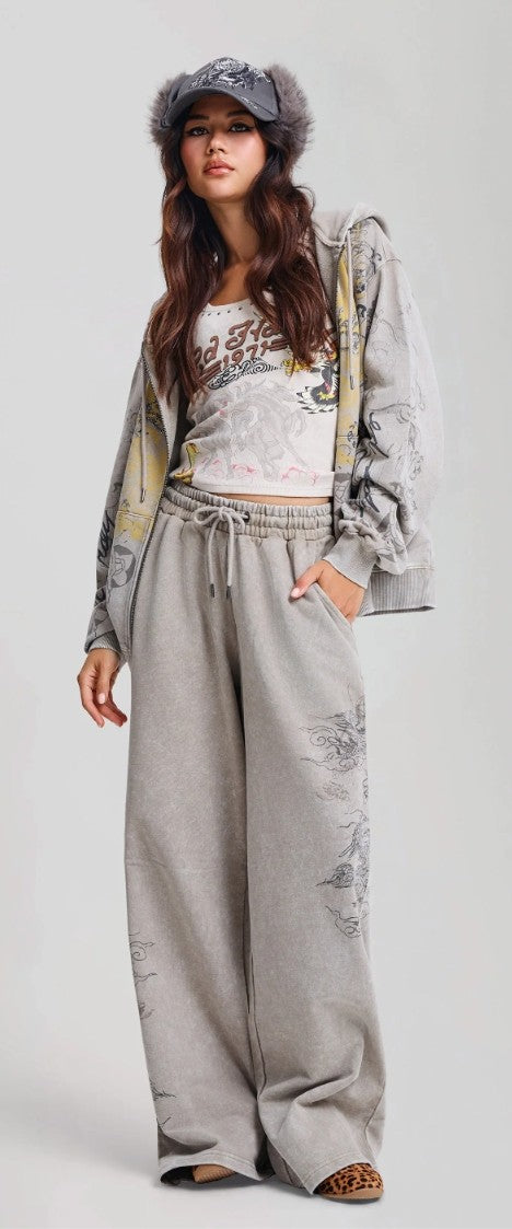 Ed Hardy Womens Gothic Dragon Stone Wash Relaxed Joggers