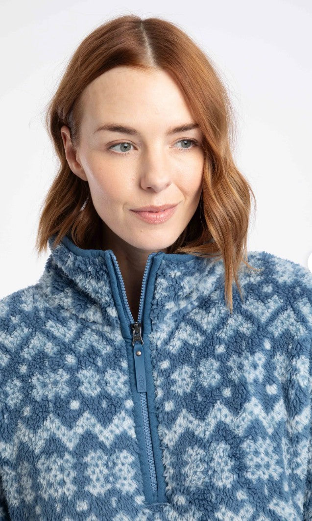 Weird Fish Pikard 1/4 Zip Printed Cosy Fleece Light Blue