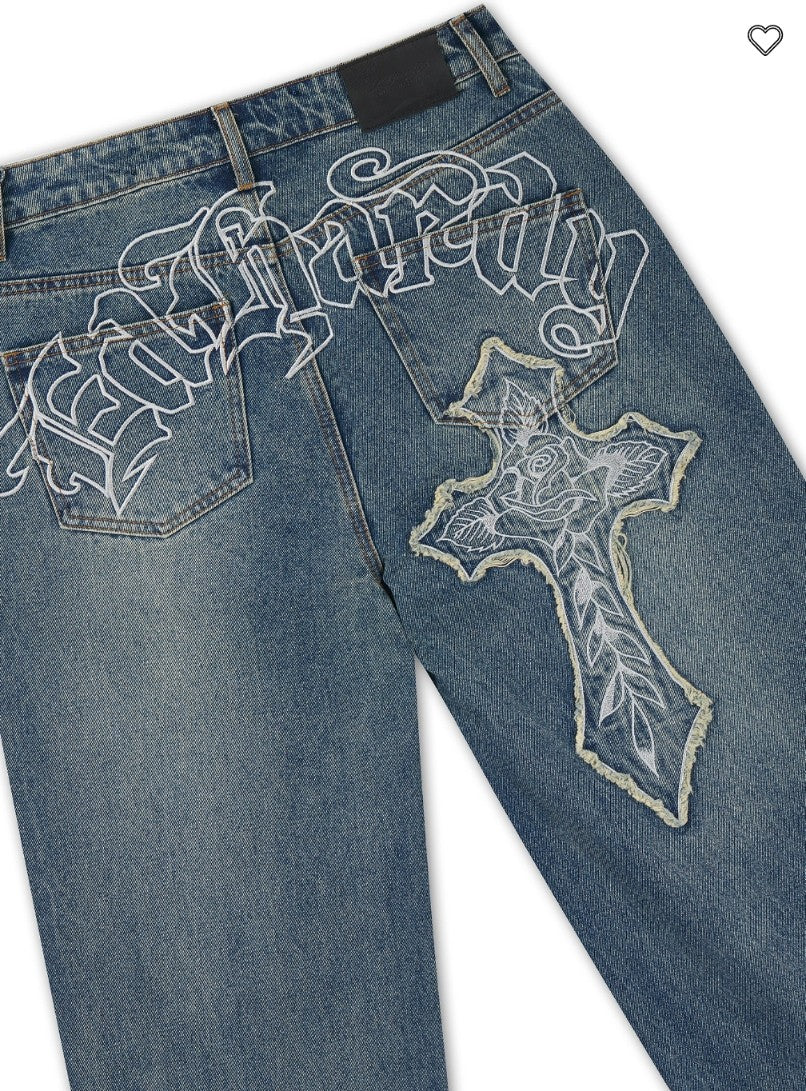 Ed Hardy Womens Gothic Cross Washed Relaxed Jeans