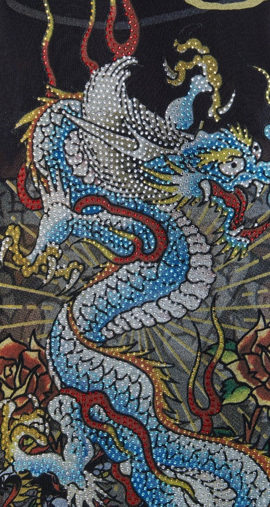 Ed Hardy Mens Dragon City Diamante Graphic Relaxed T-Shirt