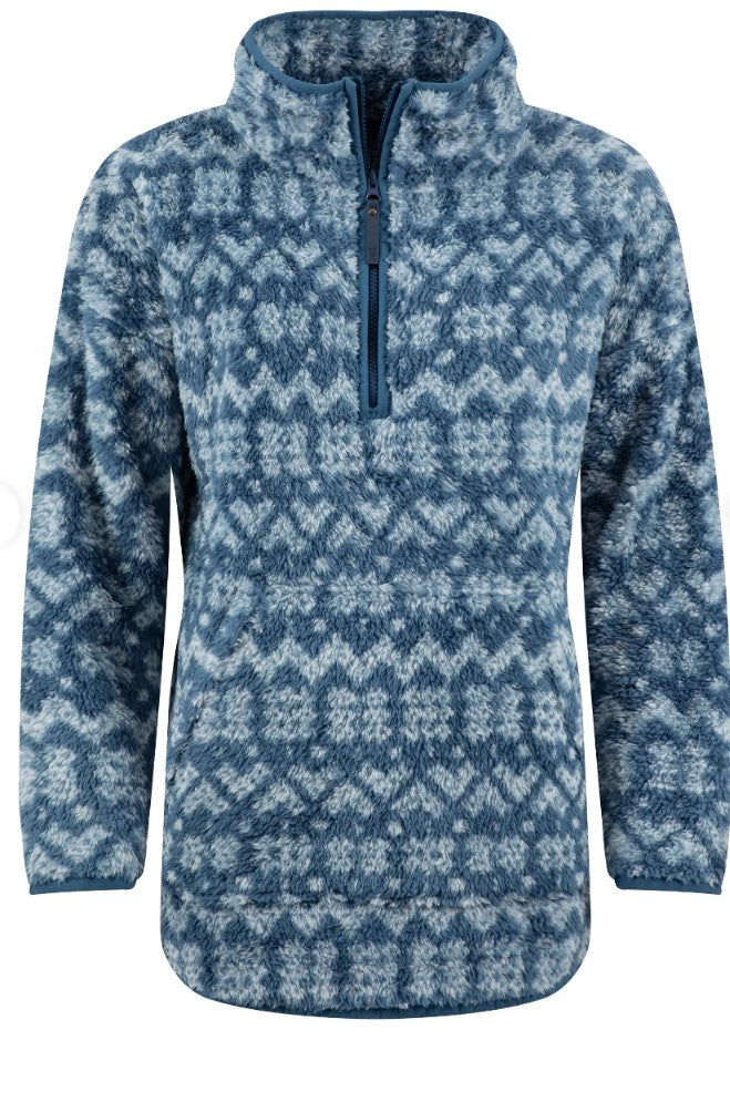 Weird Fish Pikard 1/4 Zip Printed Cosy Fleece Light Blue