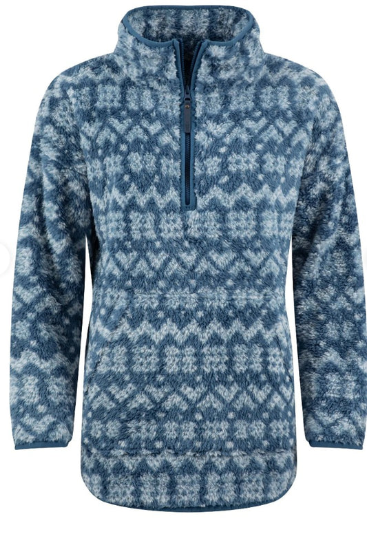 Weird Fish Pikard 1/4 Zip Printed Cosy Fleece Light Blue