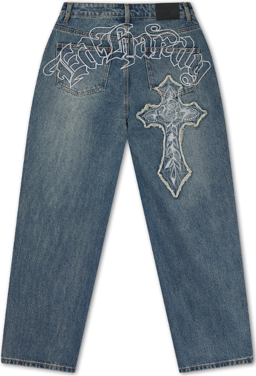 Ed Hardy Womens Gothic Cross Washed Relaxed Jeans
