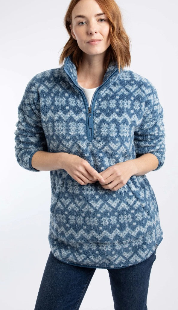 Weird Fish Pikard 1/4 Zip Printed Cosy Fleece Light Blue