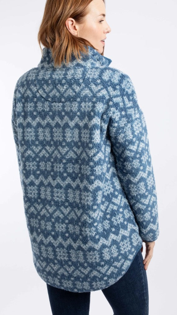 Weird Fish Pikard 1/4 Zip Printed Cosy Fleece Light Blue