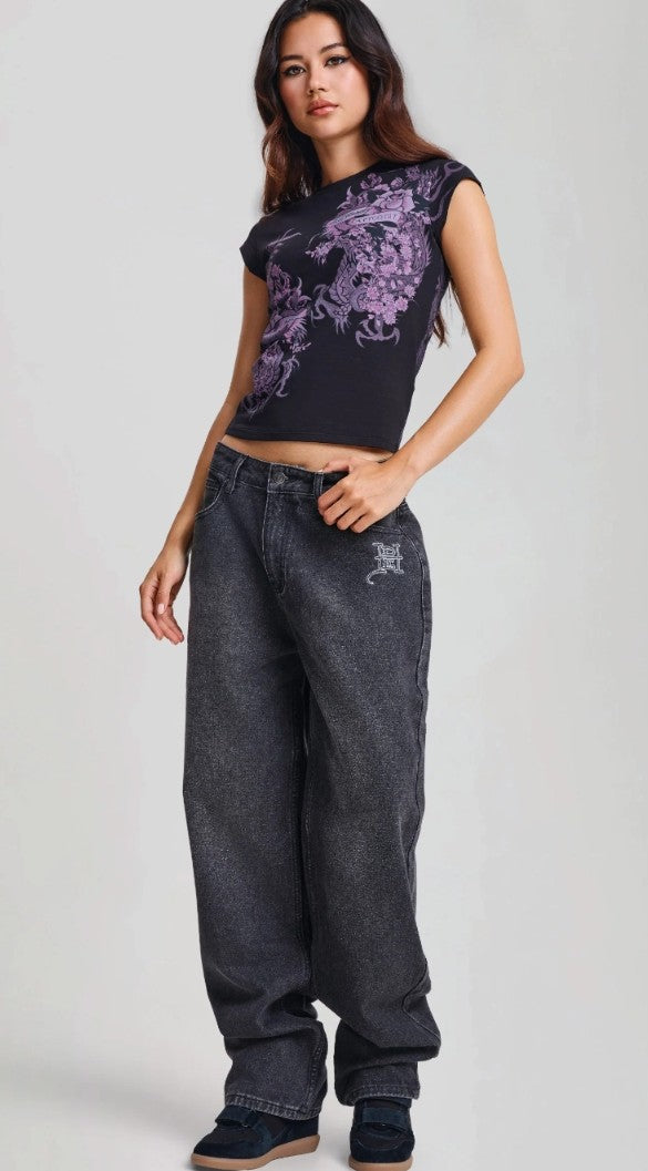 Ed Hardy Womens Tattoo City Cap Sleeve Fitted Top